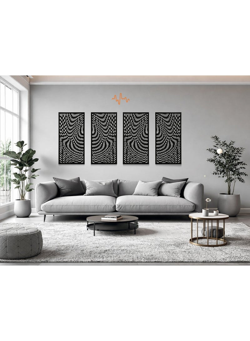أكويستك موشان لوحات ديكور فنية جدارية خشبية من ACOUSTIC MOTION®، تصميم  Trippy  مع شريط لاصق مزدوج الوجه، معلق على الحائط باللون الأسود الحديث للمنزل وغرفة المعيشة وغرفة النوم والمكتب والفندق، 25 × 50 × 0.5 سم، مجموعة مكونة من 4 قطع - Image 2